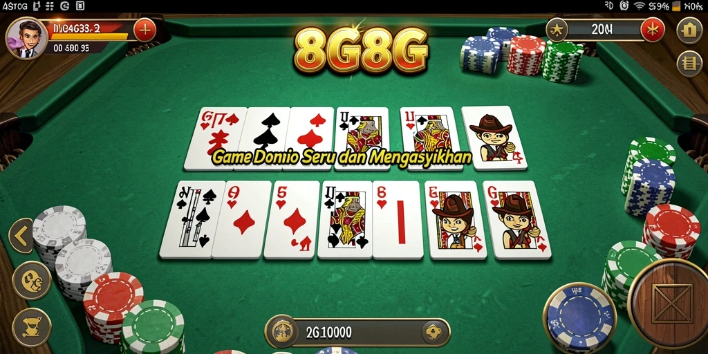 Screenshot gameplay domino dari aplikasi 8G8G yang menunjukkan suasana seru.