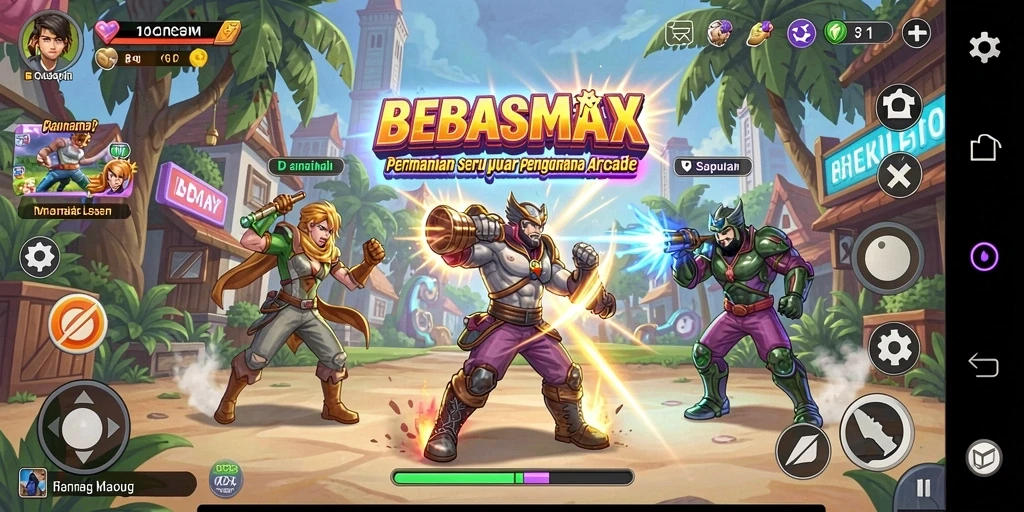 Tangkapan layar menunjukkan aksi gameplay intens BEBASMAX dalam level seru.