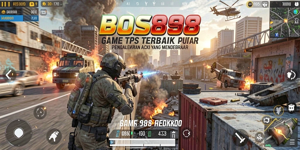 Screenshot gameplay BOS898 menampilkan aksi tembak-menembak yang intens.