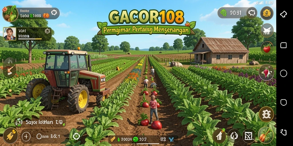 Tampilan gameplay GACOR108 dengan elemen pertanian interaktif.