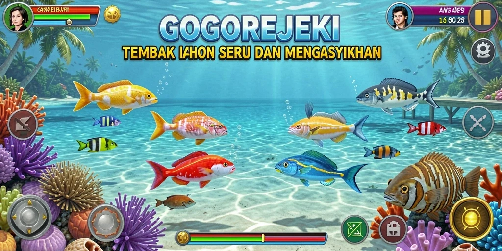 Gameplay GOGOREJEKI yang seru saat menembak ikan di lautan.