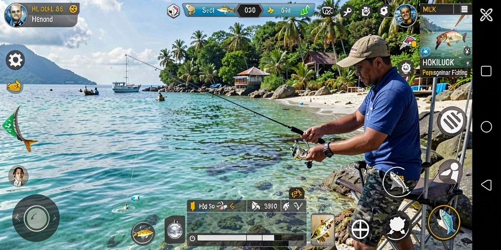 Tampilan screenshot HOKILUCK dengan gameplay yang memukau saat memancing.