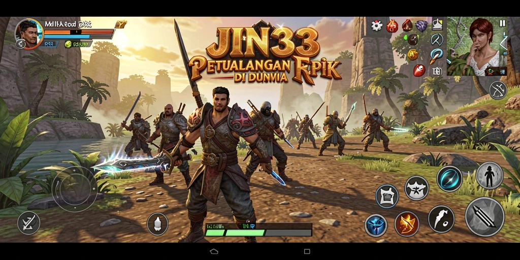 Tangkapan layar utama JIN33 menampilkan aksi pertempuran yang mendebarkan dalam dunia RPG.