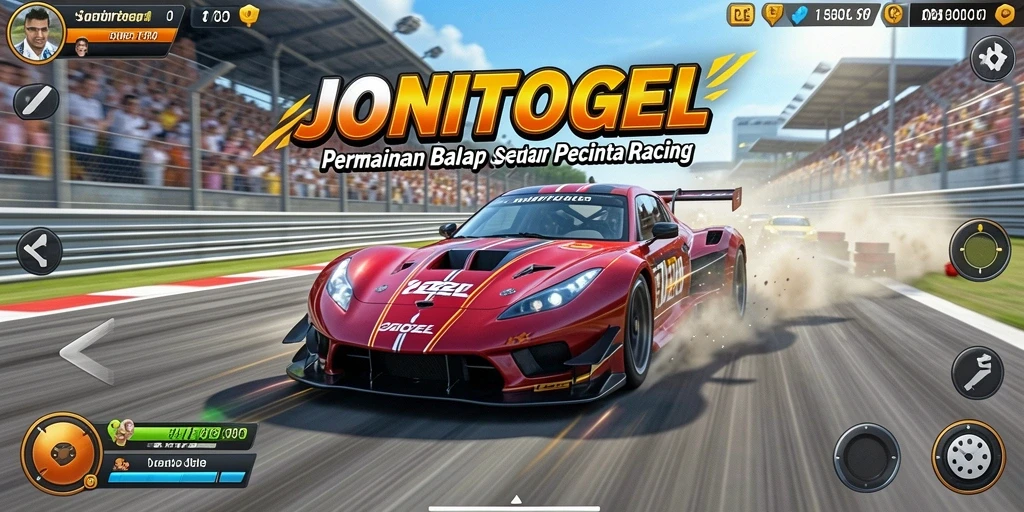 Screenshot utama JONITOGEL menampilkan aksi balap yang mendebarkan.