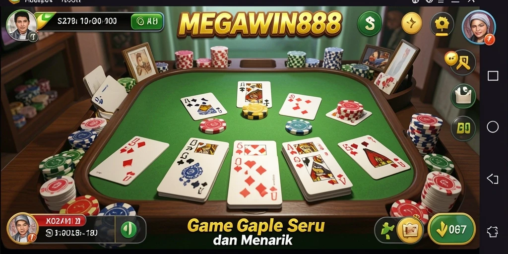 Screenshot gameplay MEGAWIN888 yang menampilkan suasana Gaple yang seru.