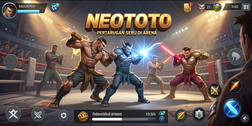 Tampilan layar permainan NEOTOTO dengan aksi pertarungan yang mendebarkan.
