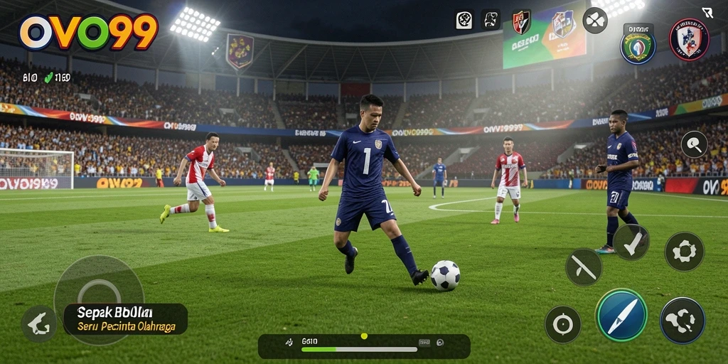 Tampilan screenshot OVO99 menampilkan pertandingan sepak bola yang nyata dan mendebarkan.