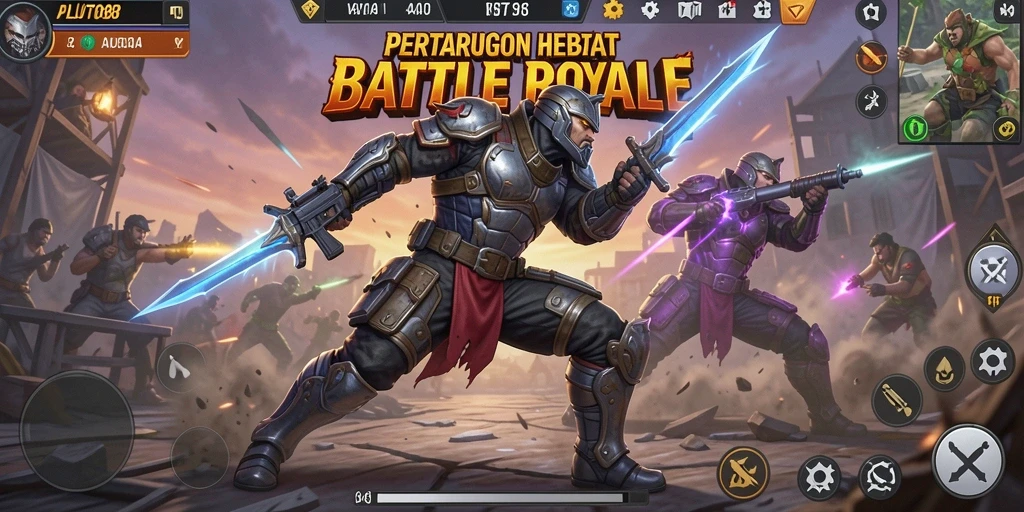 Tampilan gameplay mendebarkan dari PLUTO88 dalam aksi Battle Royale.