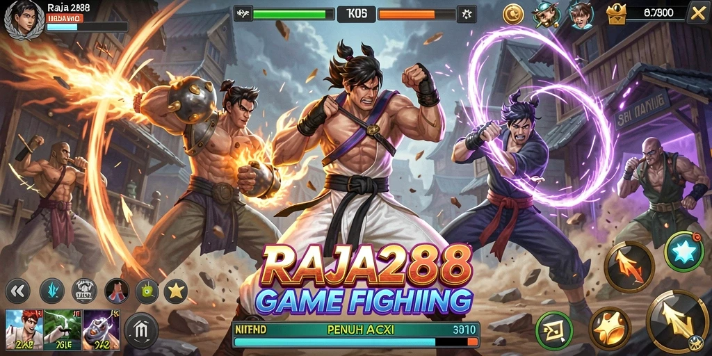 Gameplay RAJA288 yang seru dan penuh aksi di arena bertarung.
