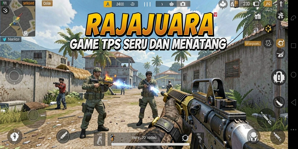 Screenshot gameplay seru dari RAJAJUARA yang menunjukkan pertempuran TPS.