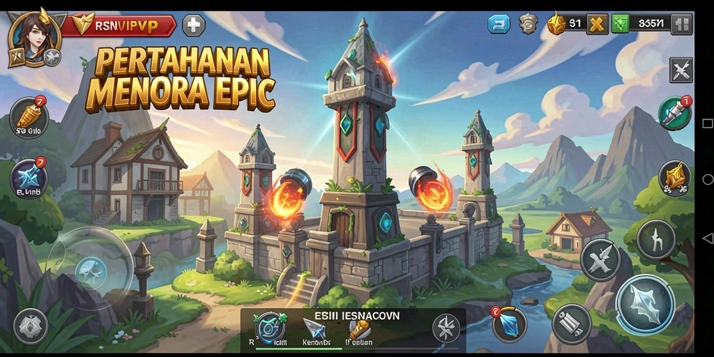 Tampilan gameplay seru dalam game Tower Defense RSNVIP.