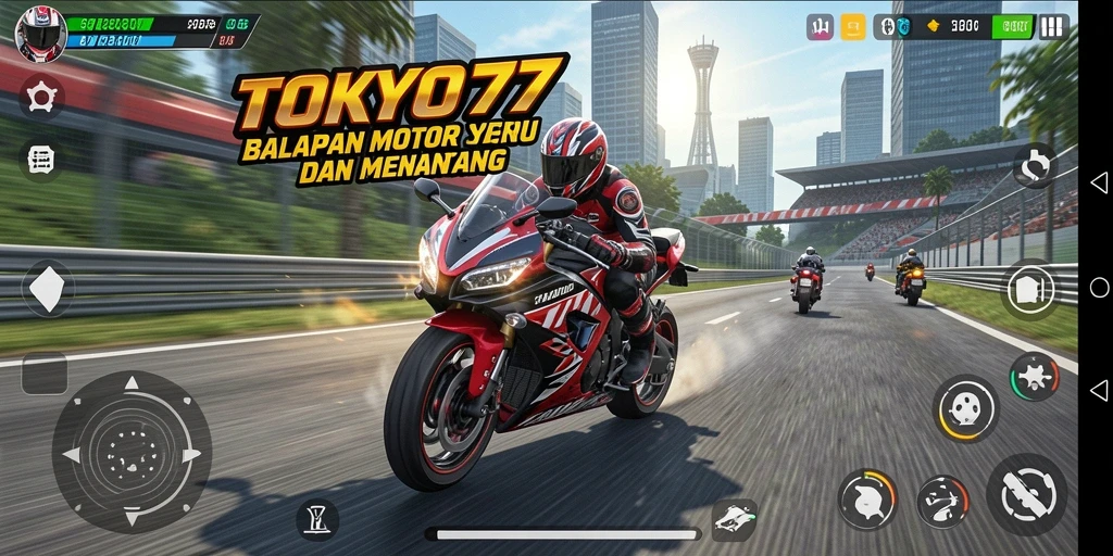 Gameplay seru dalam balapan motor di TOKYO77.