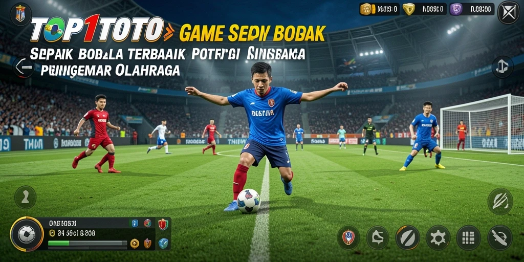 Tampilan screenshot utama TOP1TOTO menampilkan momen seru pertandingan sepak bola.