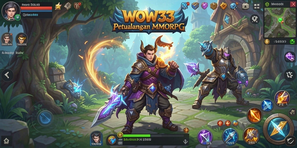 Screenshot gameplay WOW33 yang menampilkan aksi dalam dunia MMORPG.