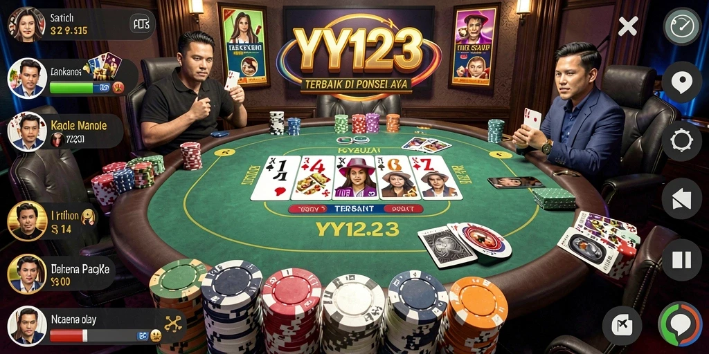 Tampilan gameplay YY123 yang menarik dan mendebarkan saat bermain Poker.