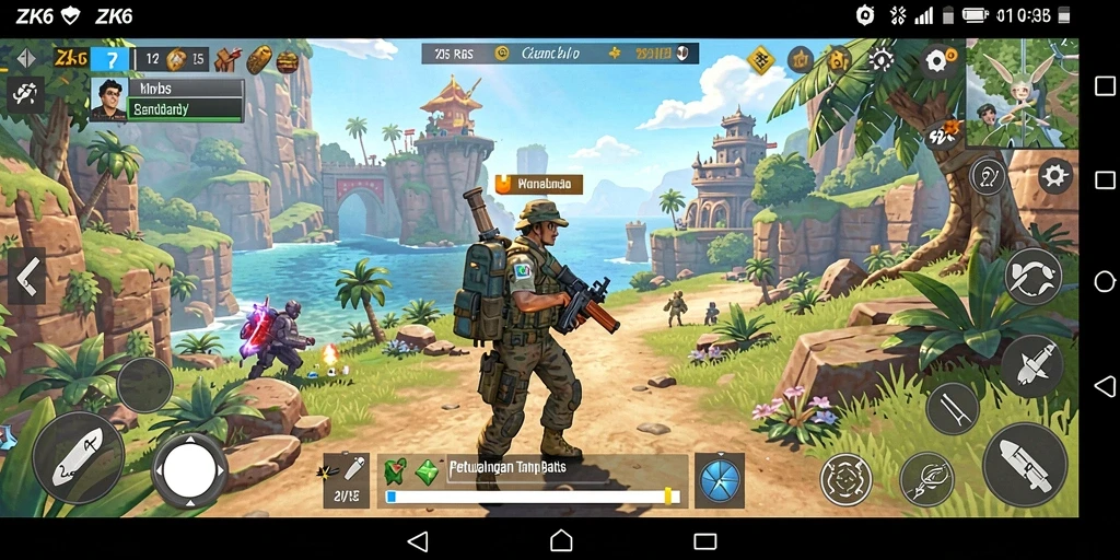 Tangkapan layar gameplay ZK6 yang menampilkan dunia terbuka yang luas.